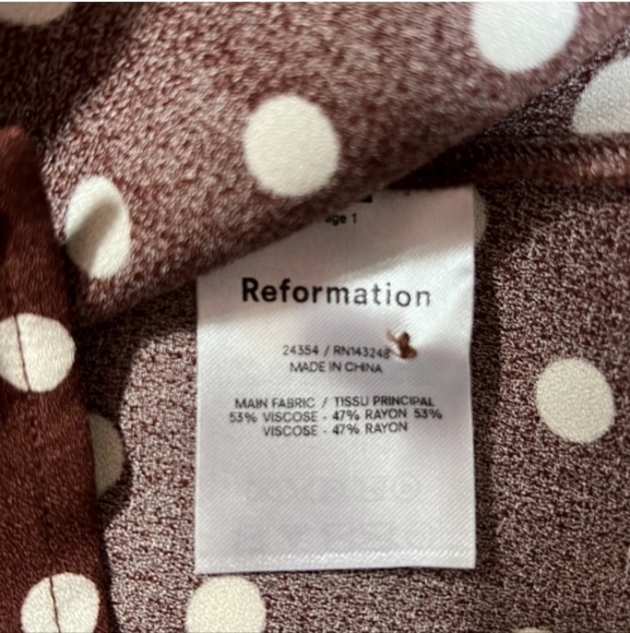 REFORMATION Nell White Polka Dot On Brown Button Front Women's Top RARE - Picture 5 of 8
